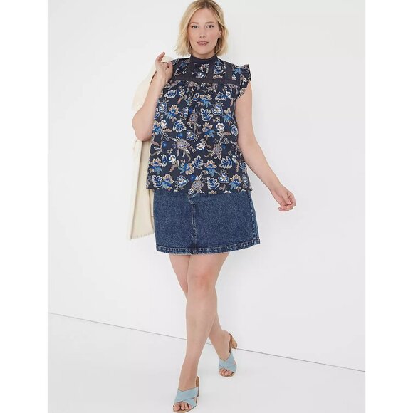 Lane Bryant Classic Ruffle Cap Sleeve Lace Trim Top 16 - Picture 1 of 3